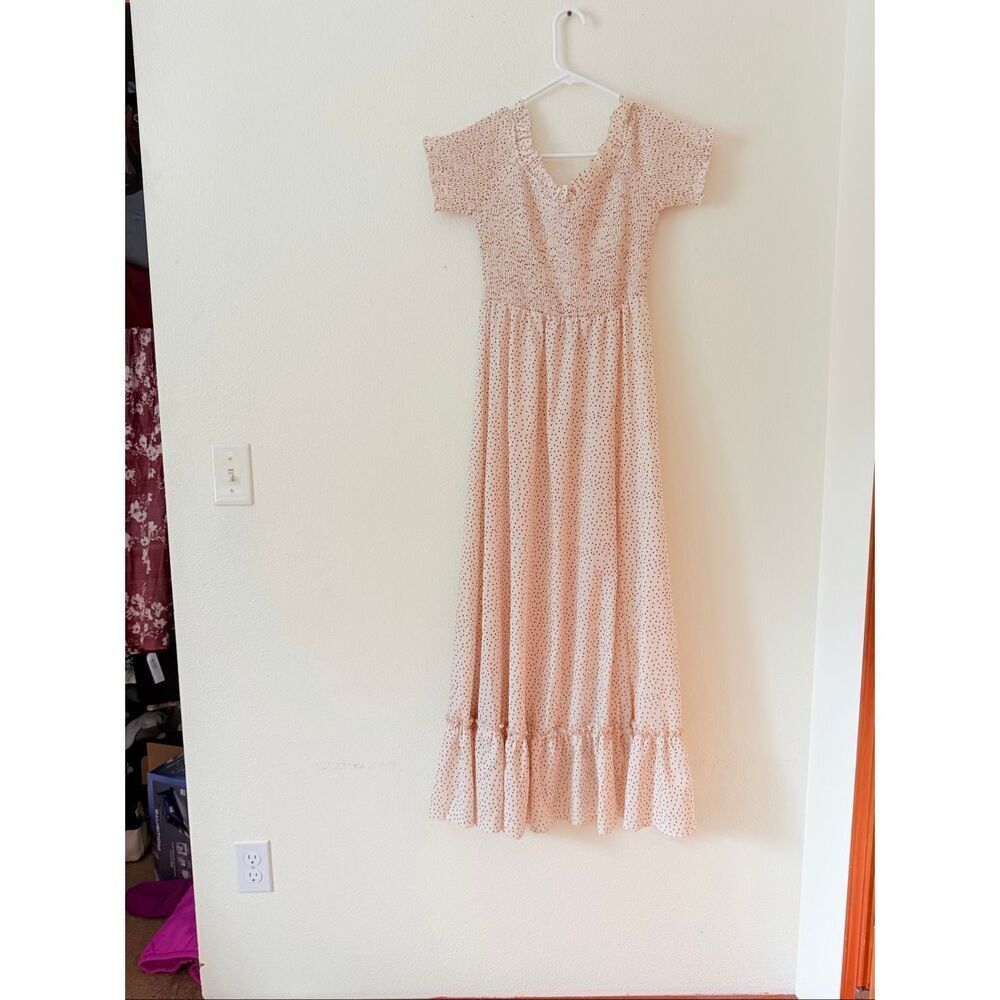 Simplee Polka dot Women’s Cream /Brown Maxi Dress size S